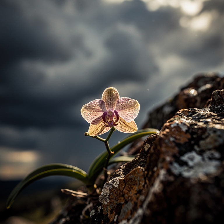 A delicate, lone orchid on a rocky outcropping, set against ... | ShopAyahuascaRetreats