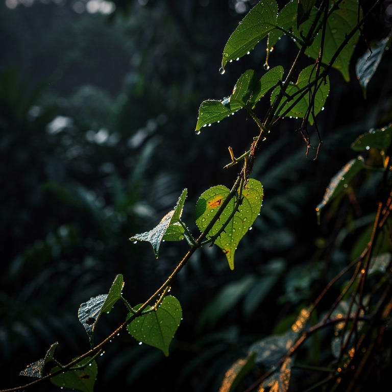 A detailed, backlit image of a leafy vine with water droplet... | ShopAyahuascaRetreats