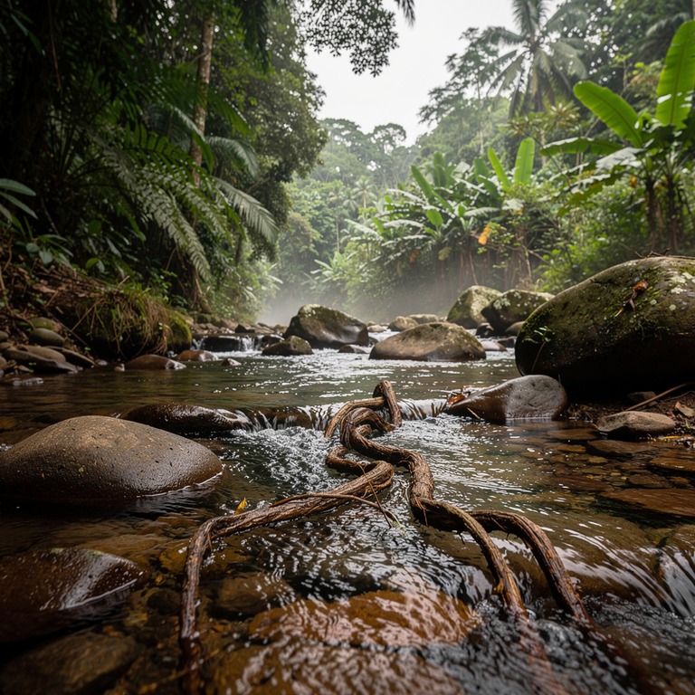 A gentle stream flows over smooth rocks, carrying a few fall... | ShopAyahuascaRetreats