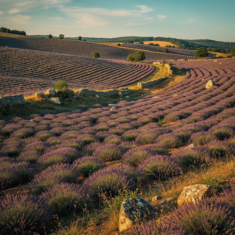 A panoramic view of a vast, rolling landscape of lavender fi... | ShopAyahuascaRetreats