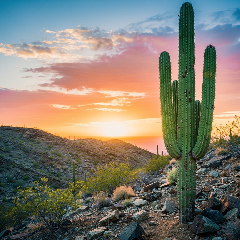 A single, majestic San Pedro cactus stands tall on a rocky, ... | ShopAyahuascaRetreats