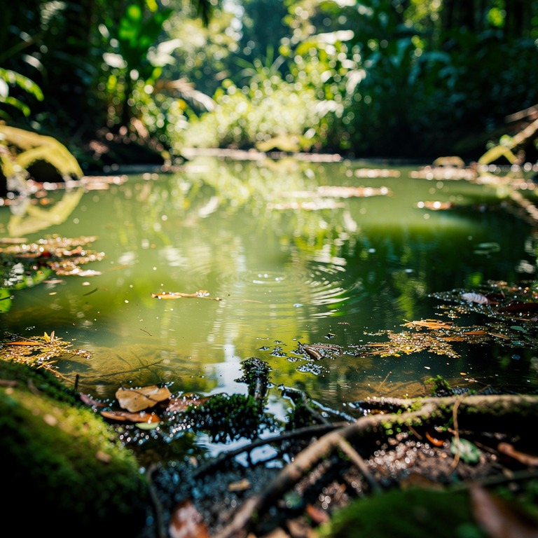 A stagnant, murky pool of water, reflecting the surrounding ... | ShopAyahuascaRetreats