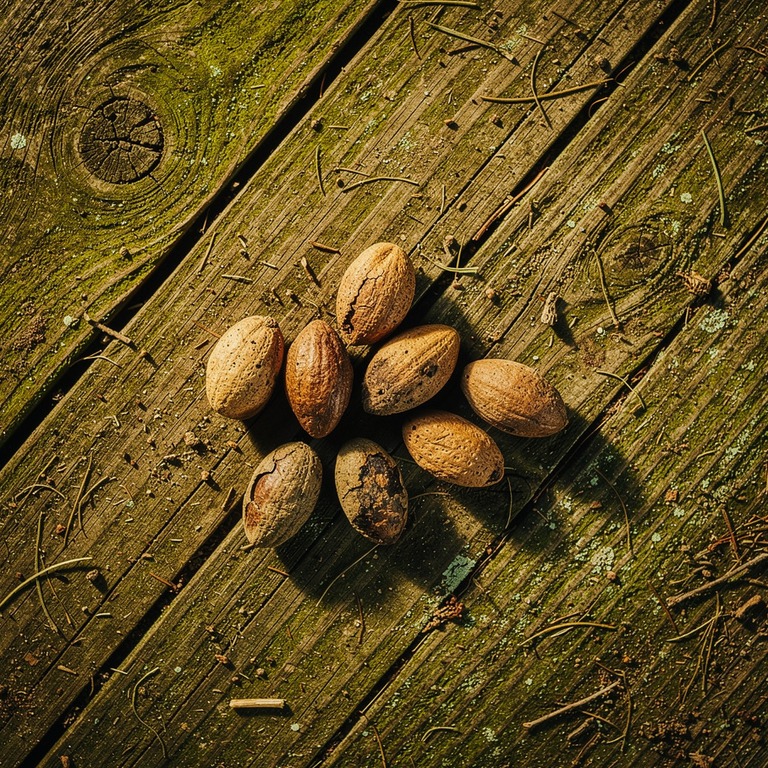 A still life of a few scattered, dry iboga seeds on a weathe... | ShopAyahuascaRetreats