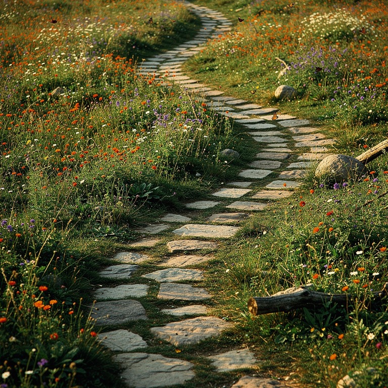 A winding stone path leading through a lush, green meadow fi... | ShopAyahuascaRetreats