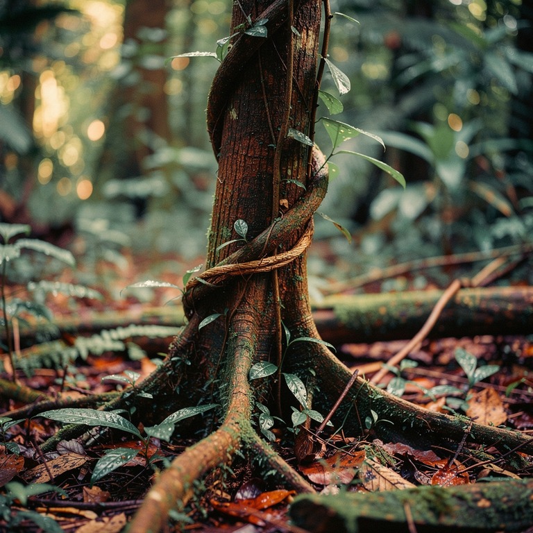 Ayahuasca vine wrapped around an old tree trunk, rainforest ... | ShopAyahuascaRetreats