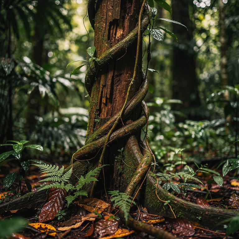 Ayahuasca vine wrapped around an old tree trunk, rainforest ... | ShopAyahuascaRetreats