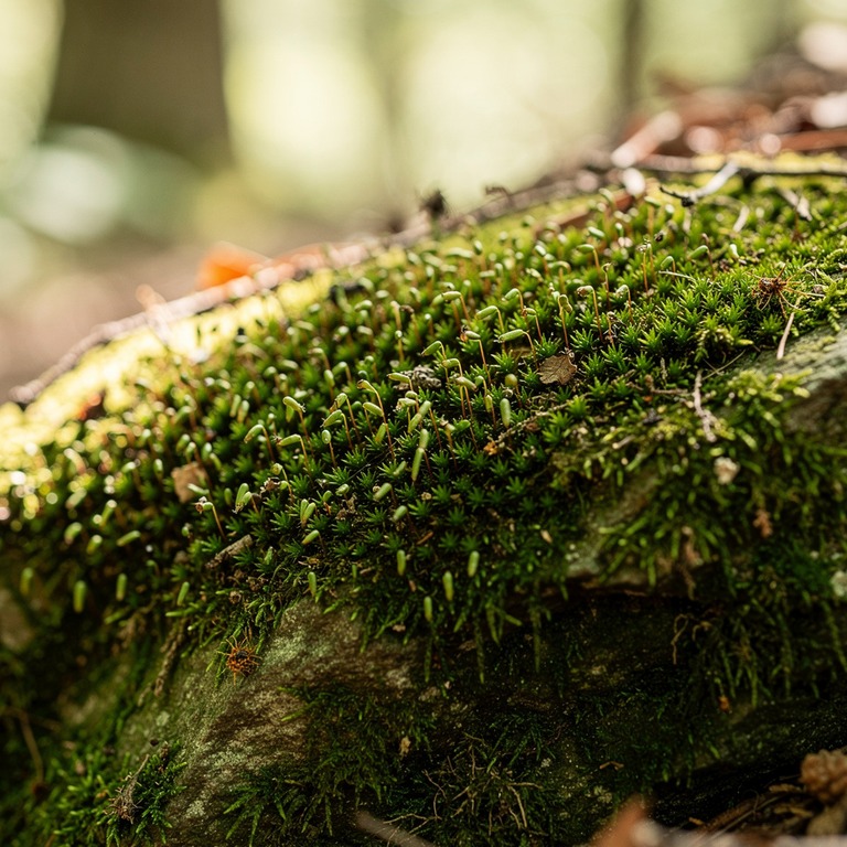 Macro detail of green moss carpet on a forest boulder | ShopAyahuascaRetreats