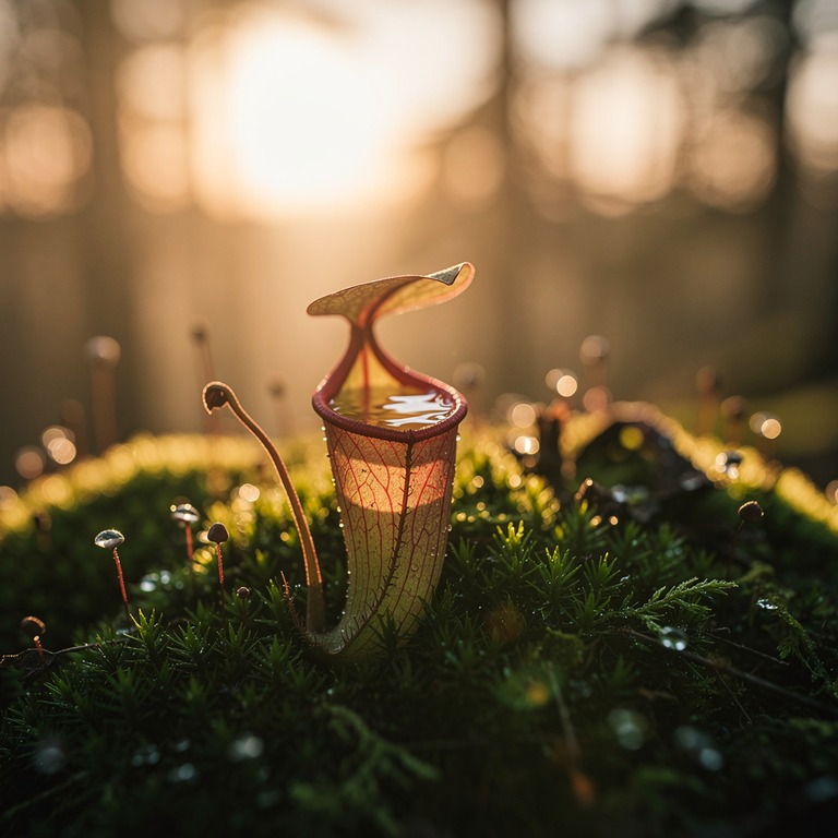 Pitcher plant nestled in moss, water collected inside the cu... | ShopAyahuascaRetreats
