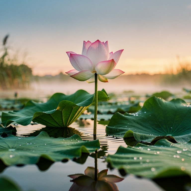 A blooming lotus flower in a serene pond at sunrise, symboli... | ShopAyahuascaRetreats