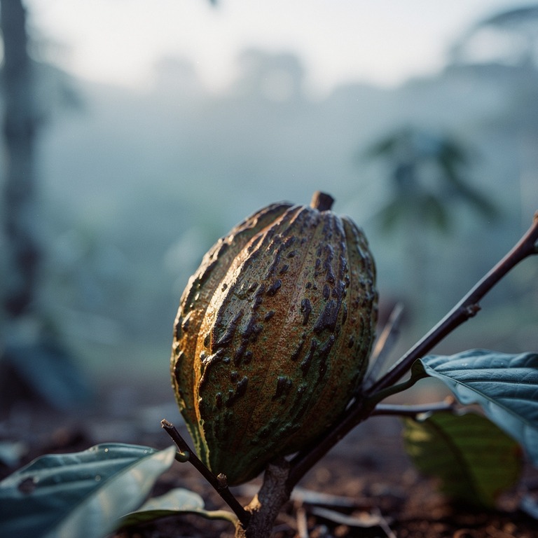 A close-up of a cacao pod, its surface textured and earthy, ... | ShopAyahuascaRetreats