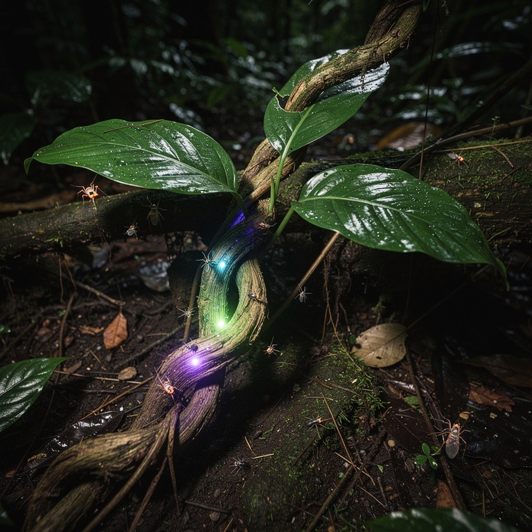A close-up of a glowing ayahuasca vine, with its twisted ste... | ShopAyahuascaRetreats
