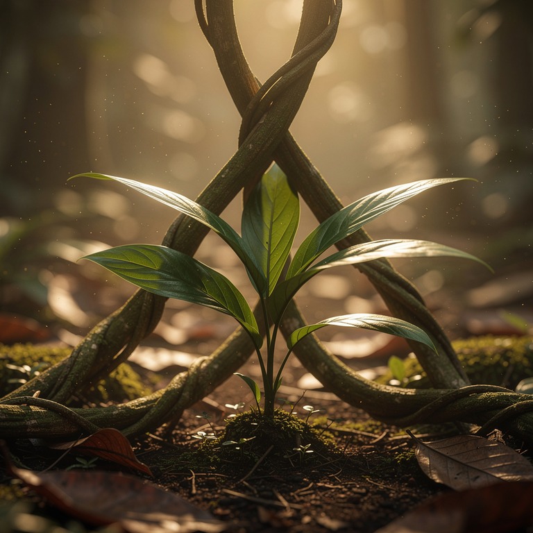 A macro shot of a few ayahuasca vines, with their distinctiv... | ShopAyahuascaRetreats