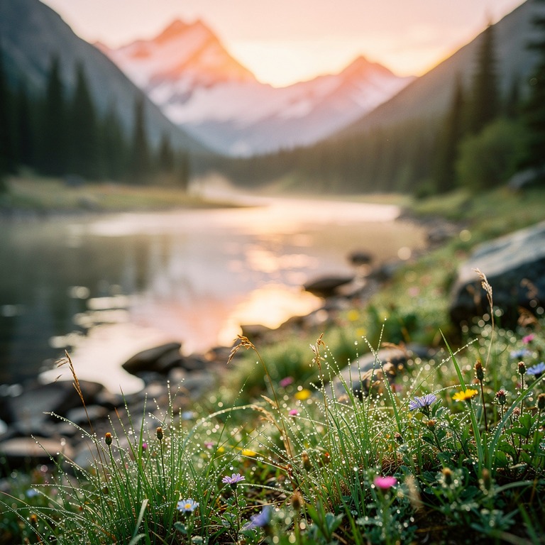 A serene mountain valley at dawn, with the first light of su... | ShopAyahuascaRetreats