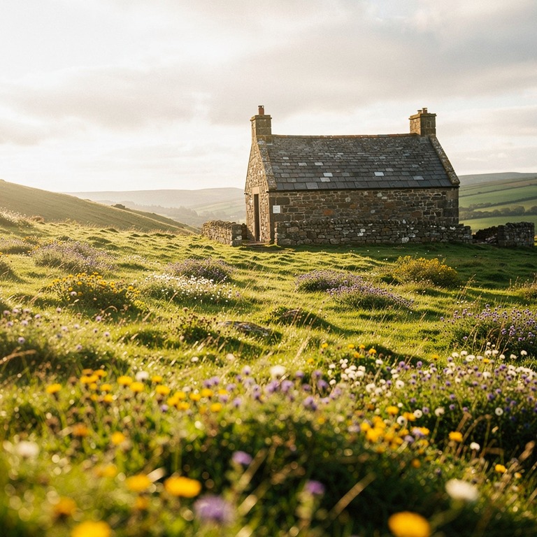 A simple, rustic stone cottage sits alone in a rolling, emer... | ShopAyahuascaRetreats