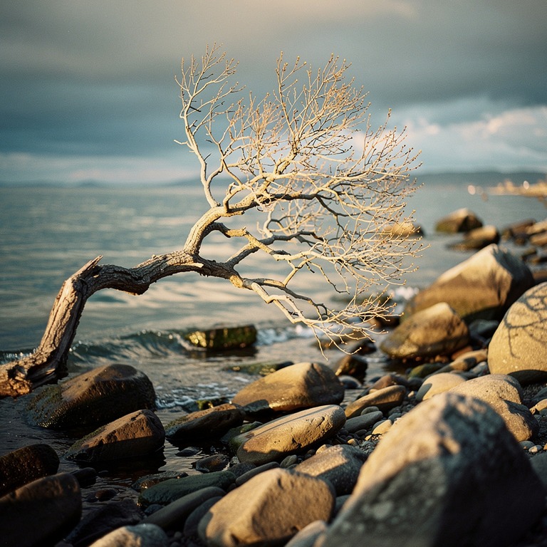 A single, gnarled tree branch, devoid of leaves, stretches o... | ShopAyahuascaRetreats