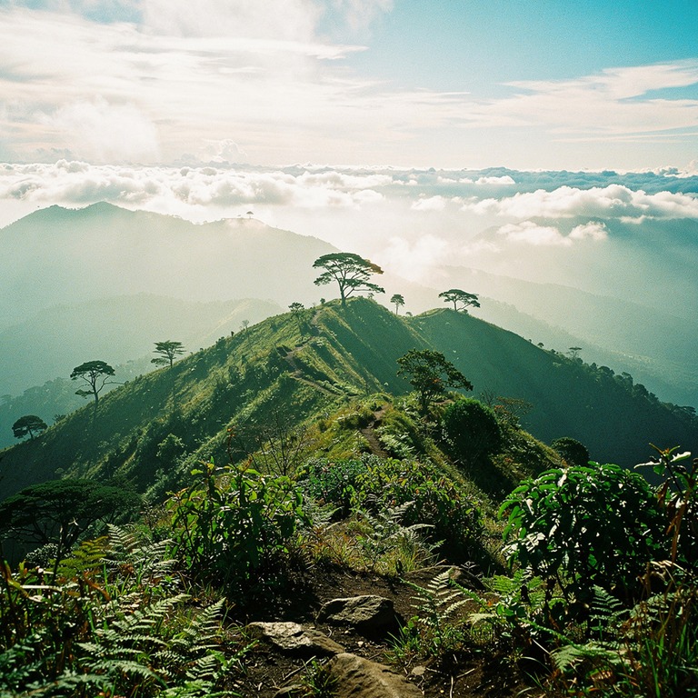A vast, misty mountain range stretches towards the horizon, ... | ShopAyahuascaRetreats
