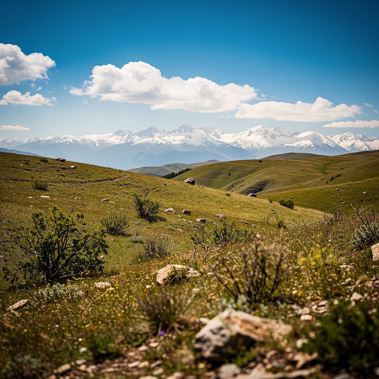 A vast, rolling hillscape with a distant, snow-capped mounta... | ShopAyahuascaRetreats