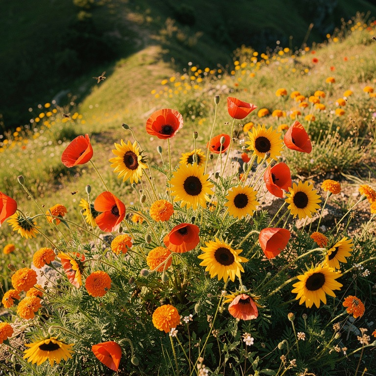 A vibrant, colorful array of wildflowers, including red popp... | ShopAyahuascaRetreats