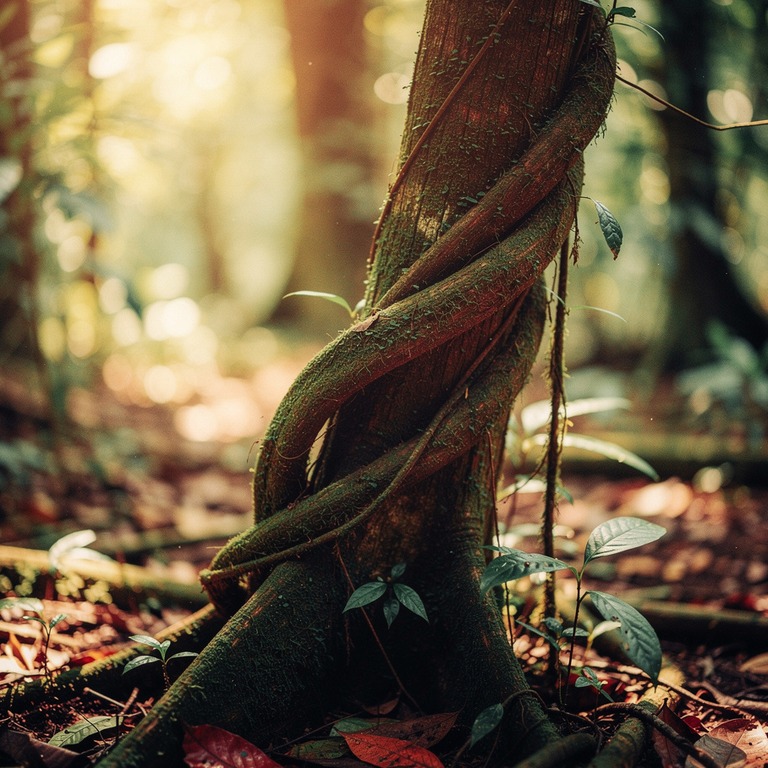 Ayahuasca vine wrapped around an old tree trunk, rainforest ... | ShopAyahuascaRetreats