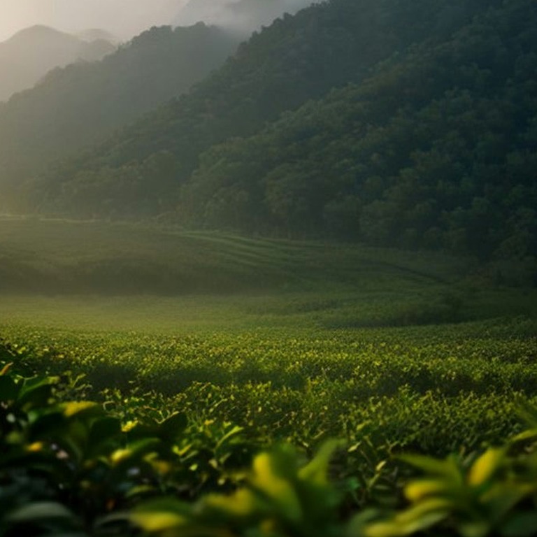 Coffee plantation hillside at dawn, mist between rows of pla... | ShopAyahuascaRetreats