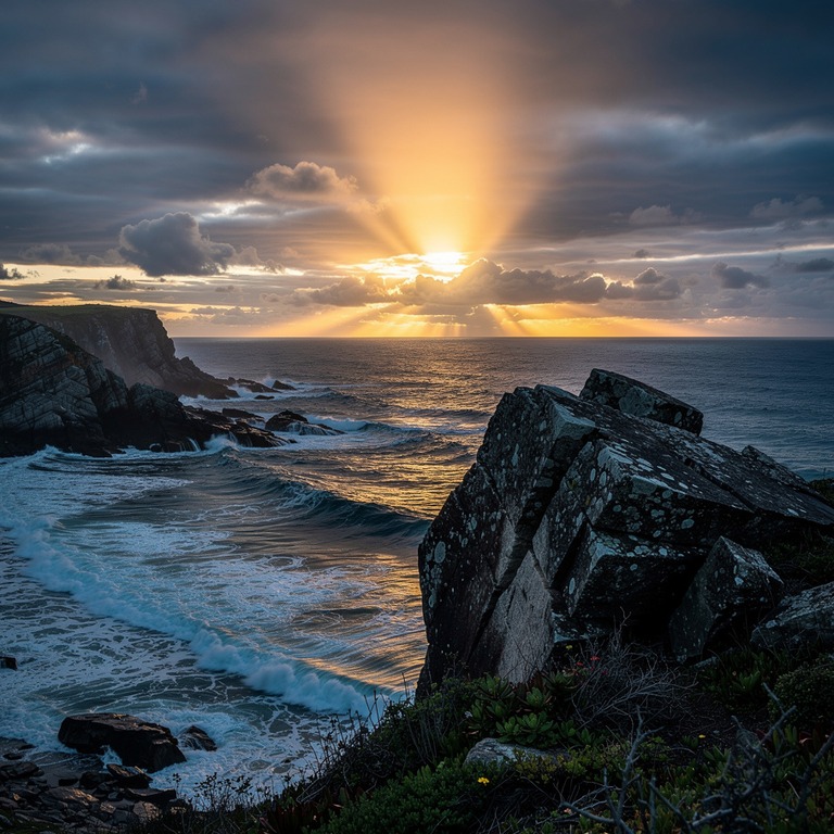 Dawn breaking through heavy cloud cover, golden rays | ShopAyahuascaRetreats