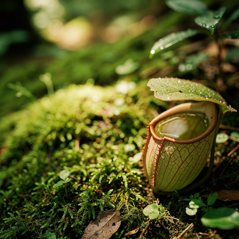 Pitcher plant nestled in moss, water collected inside the cu... | ShopAyahuascaRetreats