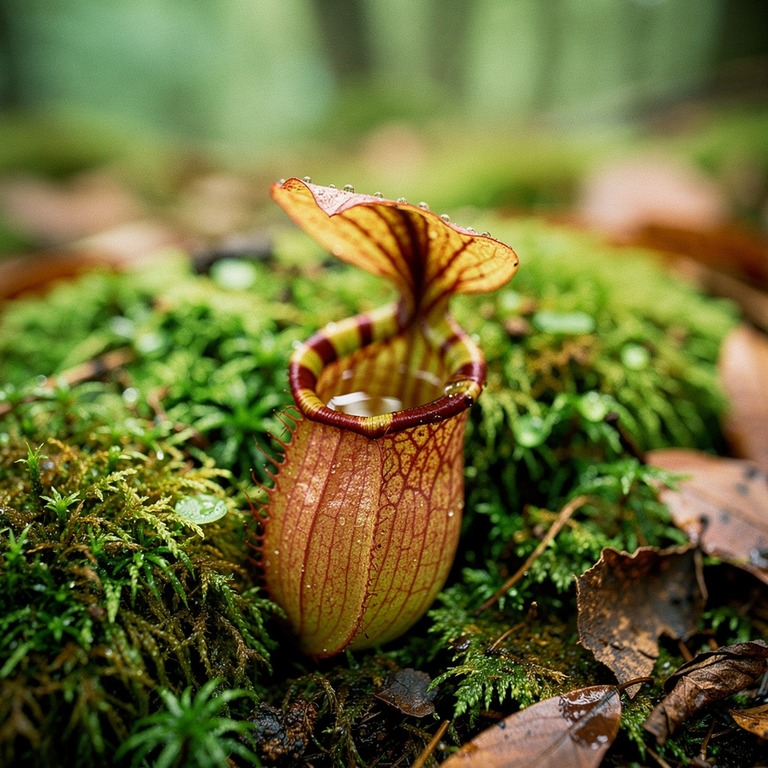 Pitcher plant nestled in moss, water collected inside the cu... | ShopAyahuascaRetreats