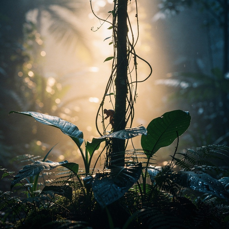 Pre-dawn jungle, deep blue tones with first golden light fil... | ShopAyahuascaRetreats