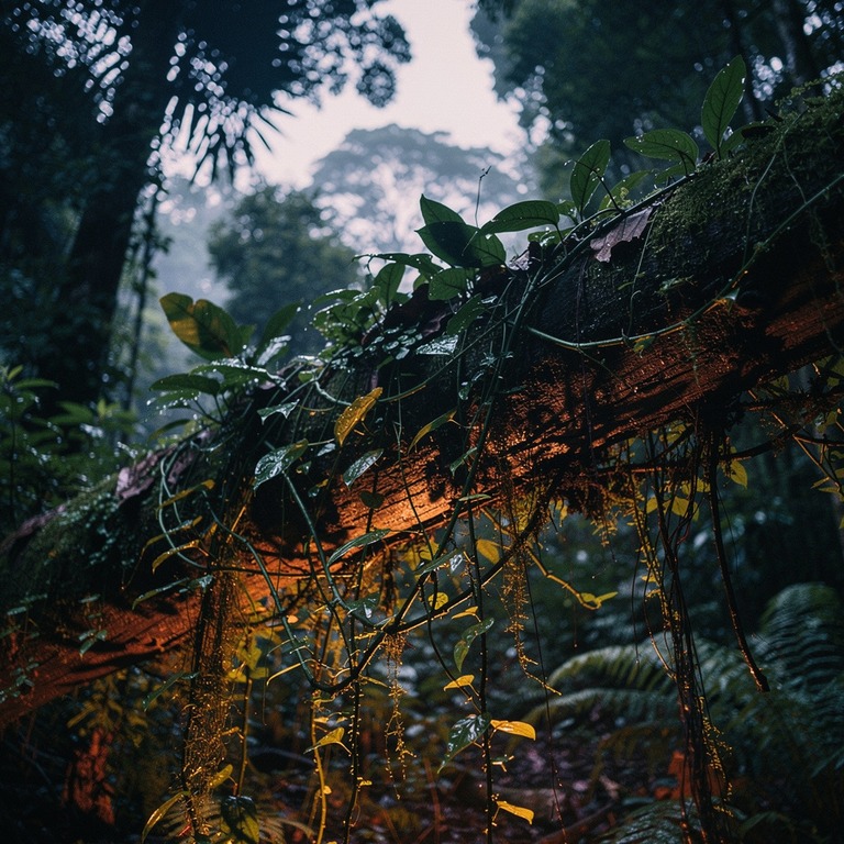 Vines tangled across a fallen tree trunk in deep rainforest | ShopAyahuascaRetreats