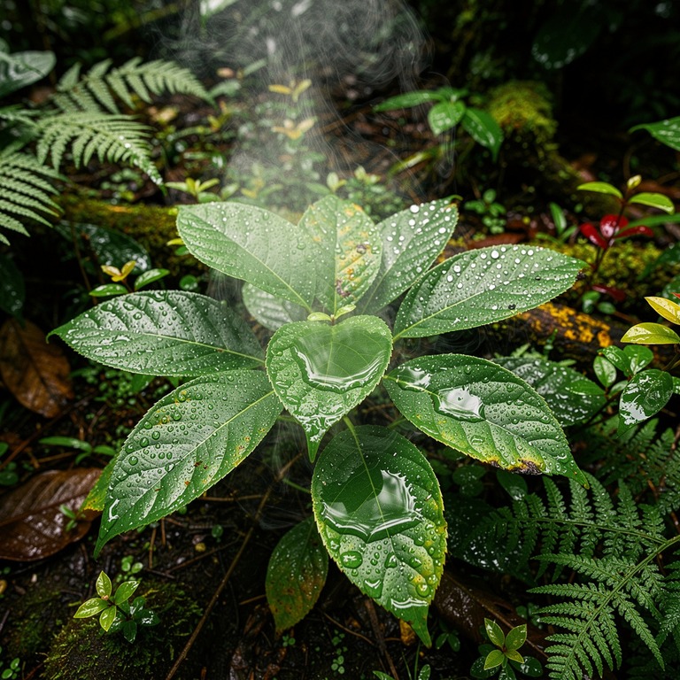 Wisps of steam rising from wet rainforest leaves after a dow... | ShopAyahuascaRetreats