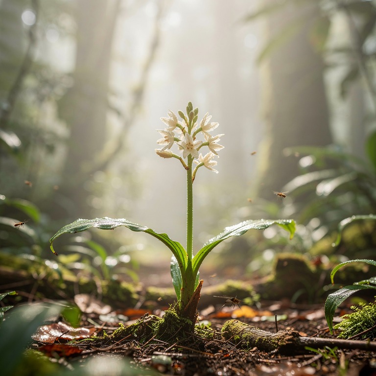 A blooming sanango flower stands tall in a misty forest clea... | ShopAyahuascaRetreats