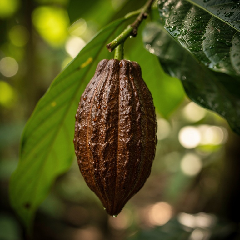 A close-up of a cacao pod, its surface a deep brown and its ... | ShopAyahuascaRetreats