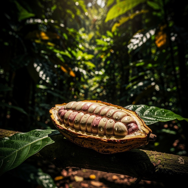 A close-up of a cacao pod, split open to reveal its vibrant ... | ShopAyahuascaRetreats