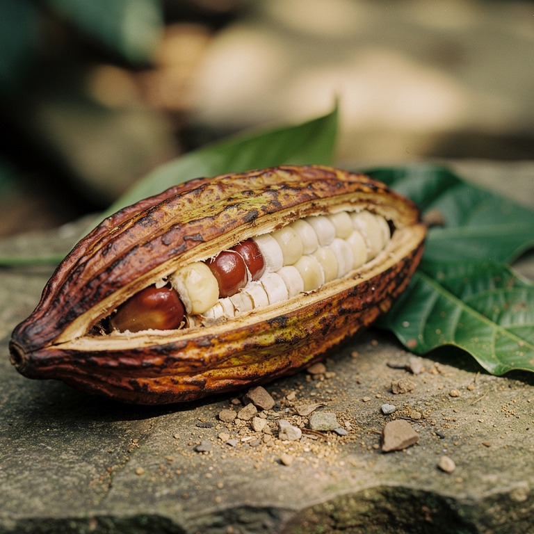 A close-up of a cacao pod, split open to reveal its vibrant ... | ShopAyahuascaRetreats