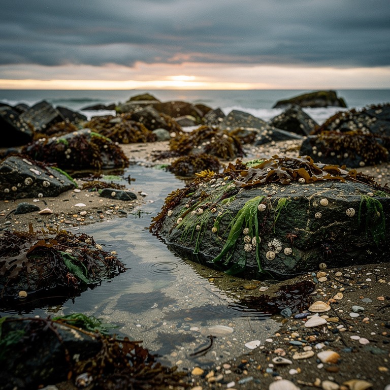 A rocky shoreline at low tide, with a variety of seaweed and... | ShopAyahuascaRetreats