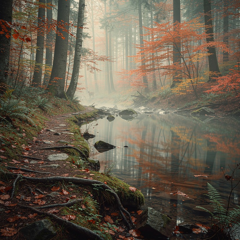 A serene, misty forest pool reflecting the vibrant colors of... | ShopAyahuascaRetreats