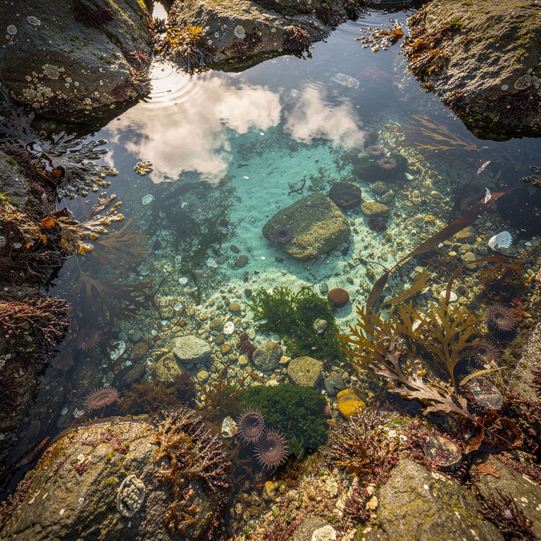 A serene, turquoise tide pool on a rocky shoreline at low ti... | ShopAyahuascaRetreats