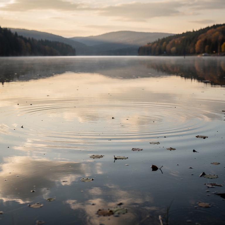 A tranquil lake at sunset, with a few ripples disturbing the... | ShopAyahuascaRetreats