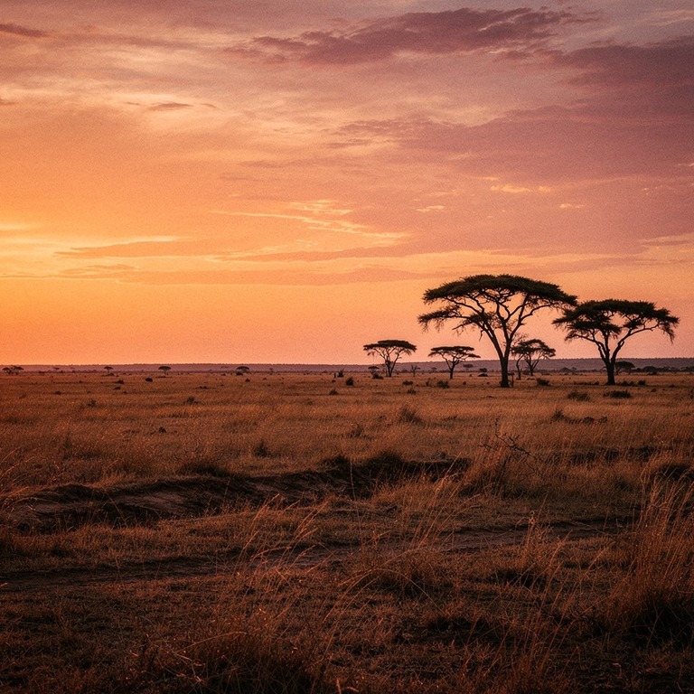 A vast, open savannah at sunset, with the sky ablaze in hues... | ShopAyahuascaRetreats