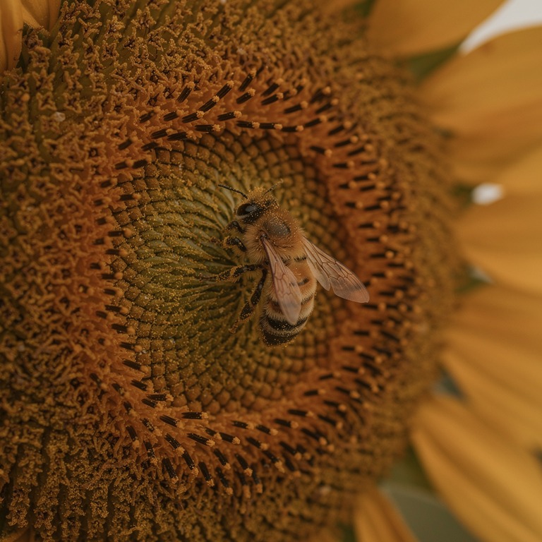 Bee on a sunflower face, extreme macro | ShopAyahuascaRetreats