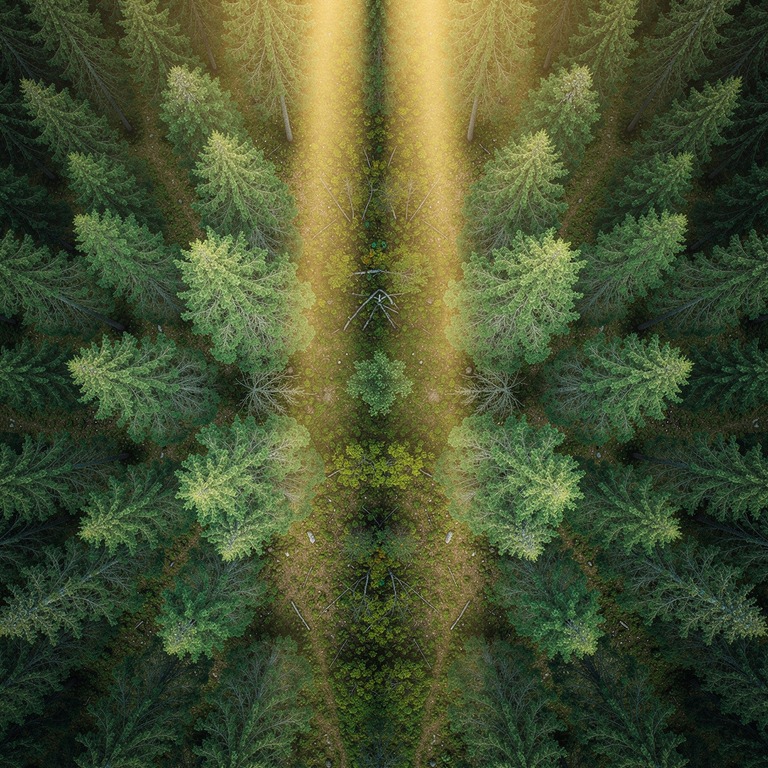 Cedar grove with shafts of dust-filled sunlight | ShopAyahuascaRetreats