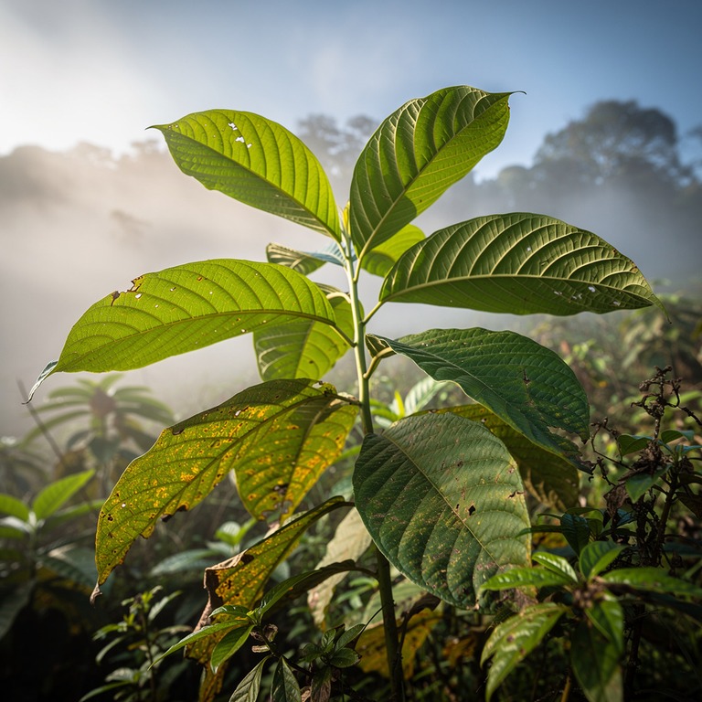 Coca plant leaves in bright morning sunshine, sharp green de... | ShopAyahuascaRetreats