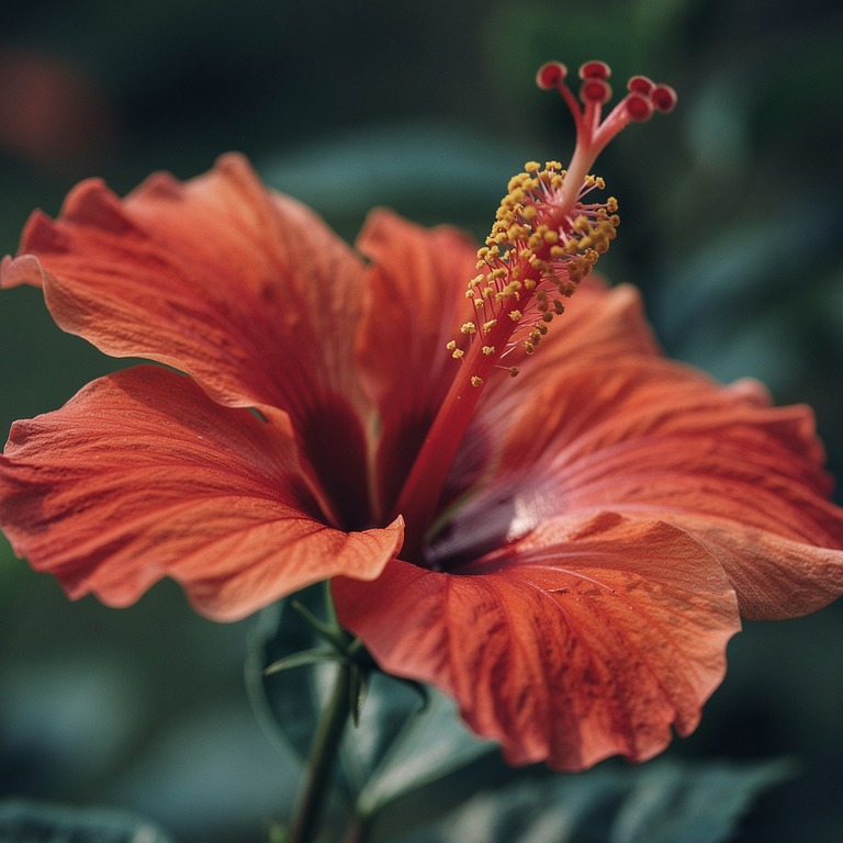 Macro of a single hibiscus bloom, stamen heavy with golden p... | ShopAyahuascaRetreats