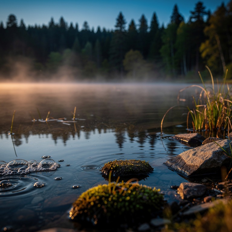 Mist rising from a calm lake, forest reflected in still wate... | ShopAyahuascaRetreats