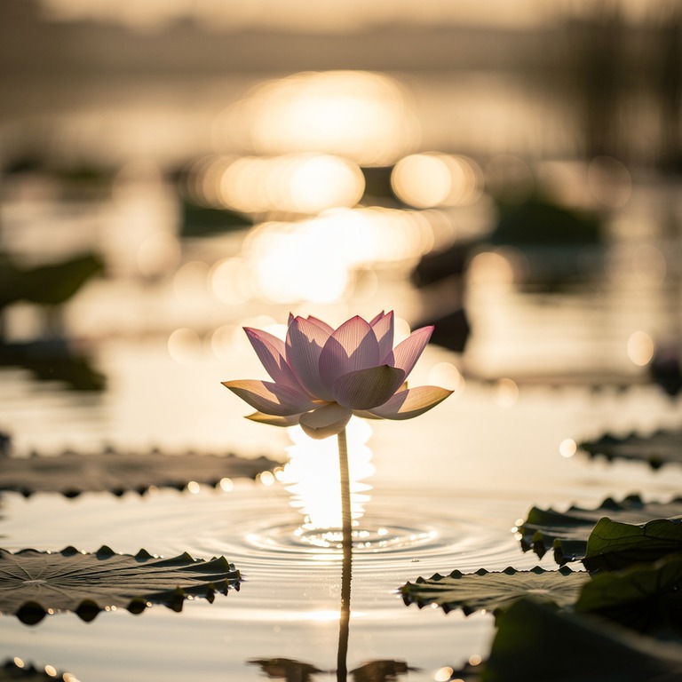 A delicate, backlit lotus flower blooming in a serene pond, ... | ShopAyahuascaRetreats