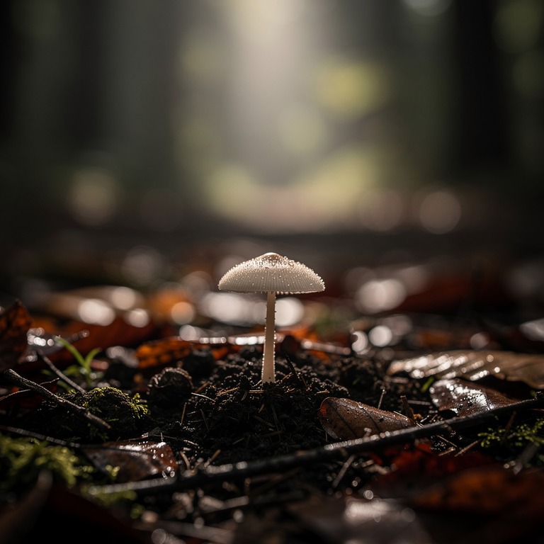 A delicate, isolated mushroom, possibly a species of psilocy... | ShopAyahuascaRetreats