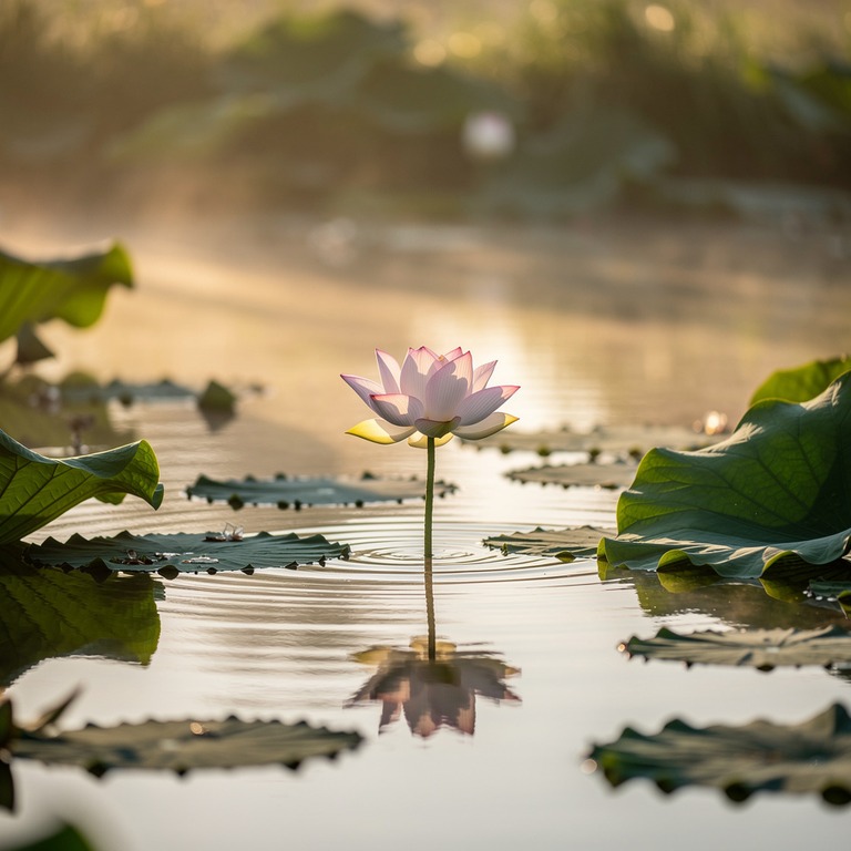 A delicate lotus flower blooms in a quiet pond, surrounded b... | ShopAyahuascaRetreats