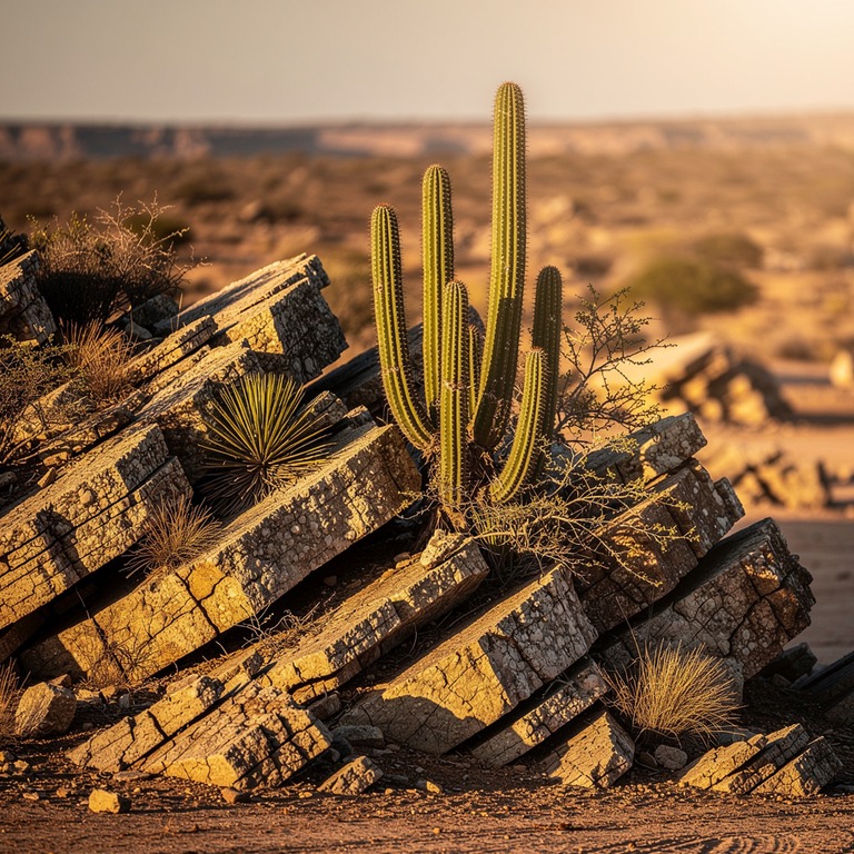 A rocky outcropping in a dry, sun-baked landscape, with a fe... | ShopAyahuascaRetreats