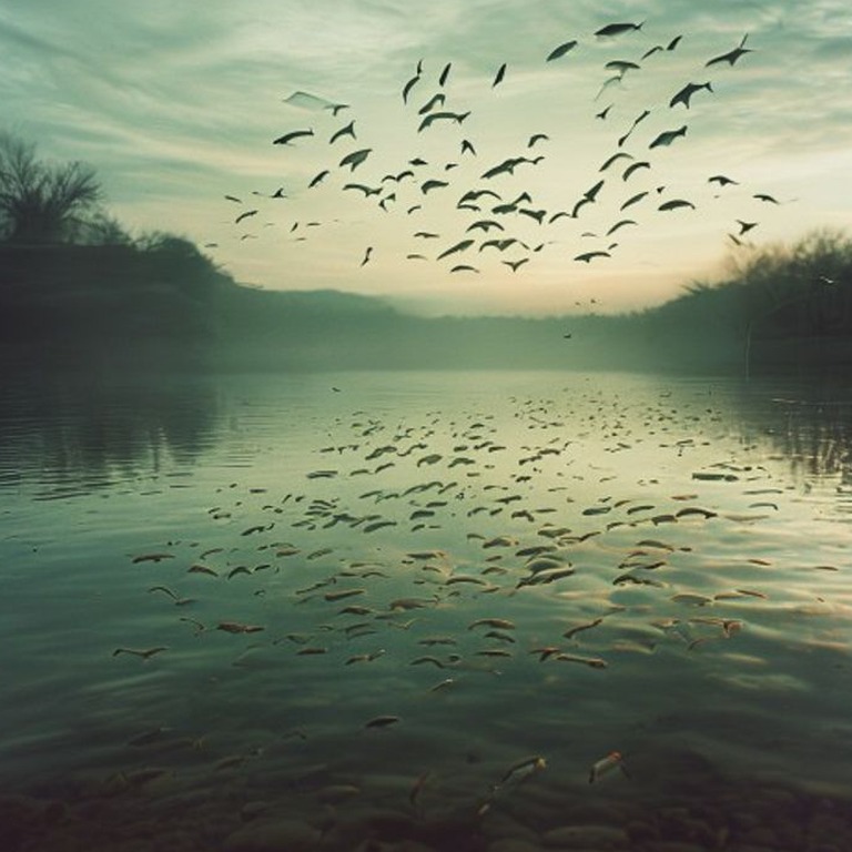 A school of fish swim near the surface of a calm, reflective... | ShopAyahuascaRetreats