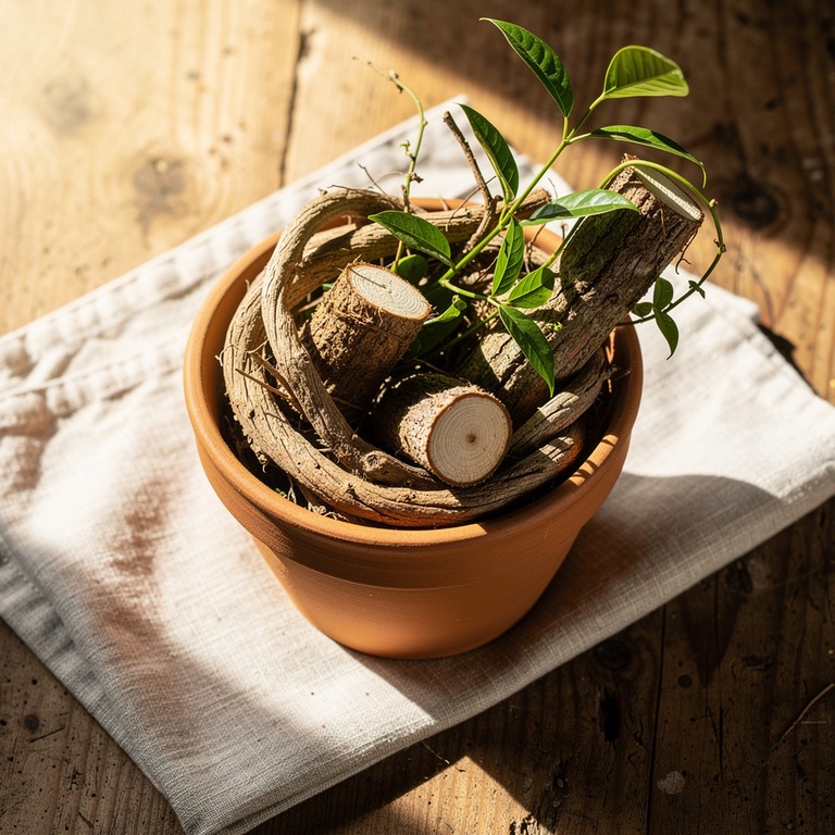 A terracotta pot filled with freshly harvested ayahuasca vin... | ShopAyahuascaRetreats
